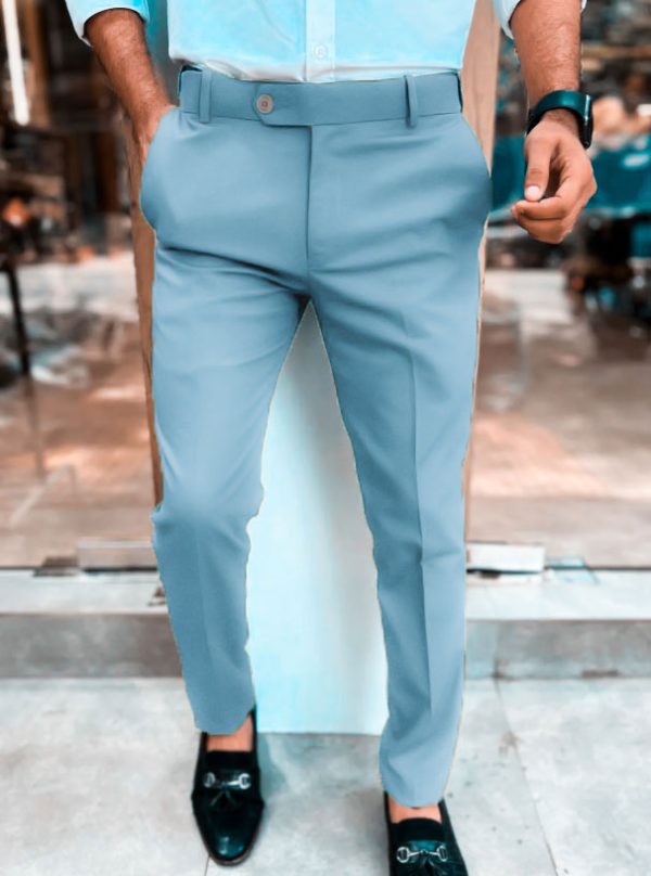 Premium Waist Adjustable Formal Pants || Crystal Blue