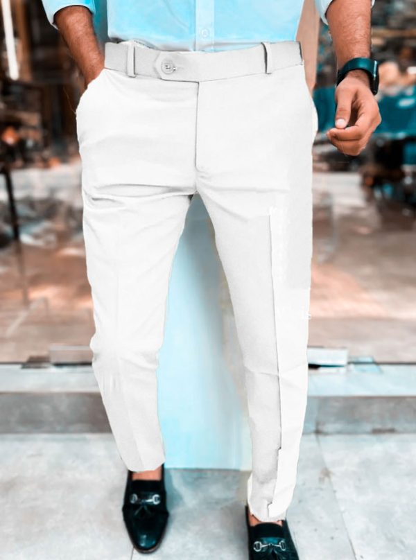Premium Waist Adjustable Formal Pants || White